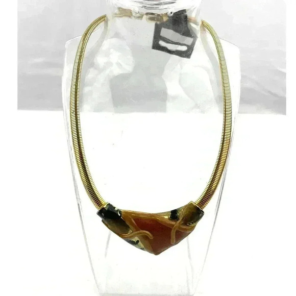 VTG Gold Tone Metal Necklace Unique Kitsch Design 12" Long - Picture 8 of 8